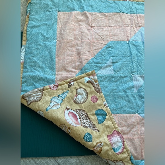 Fish Quilt Handmade Peach Blue Baby Blanket Nautical Ocean Nursery Kids Room - Picture 5 of 6